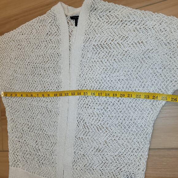 Tahari Open-Front Open-Knit Cardigan Relaxed Fit Size M Cream Coastal Minimalist - Picture 9 of 11